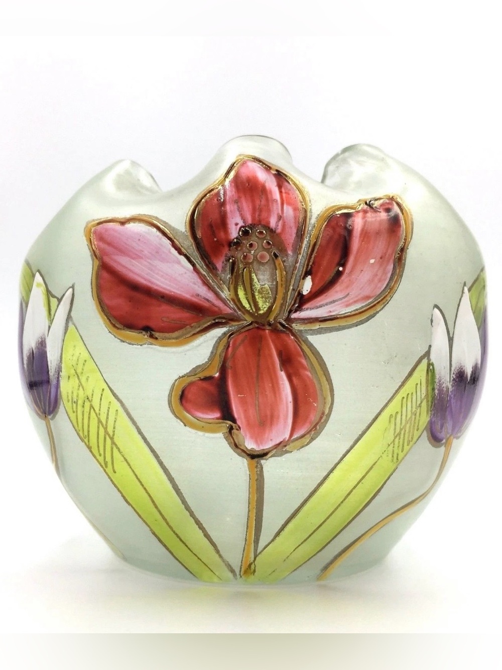 RARE BOHEMIAN LOETZ "ARCADIA" ART NOUVEAU ENAMEL FLORAL ROSE BOWL ART VASE